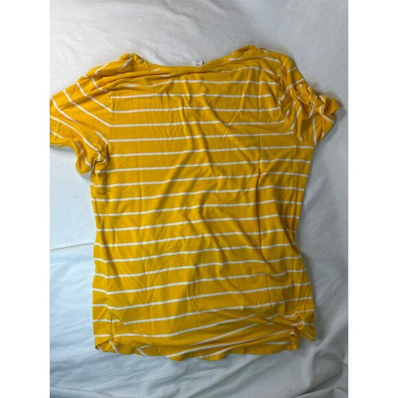 Old Navy Luxe Yellow & White Striped V-Neck Short Sleeve Tee Shirt L Casual - Picture 4 of 4